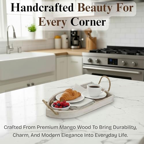 Make in Modern Mango Wood Tray – White Finish, 16 x 8 x 2.5 Inch | Decorative Serving Tray for Coffee Table, Kitchen, Vanity, or Entryway | Handcrafted Wooden Organizer - Image 5