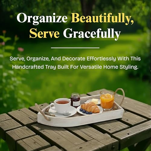 Make in Modern Mango Wood Tray – White Finish, 16 x 8 x 2.5 Inch | Decorative Serving Tray for Coffee Table, Kitchen, Vanity, or Entryway | Handcrafted Wooden Organizer - Image 4