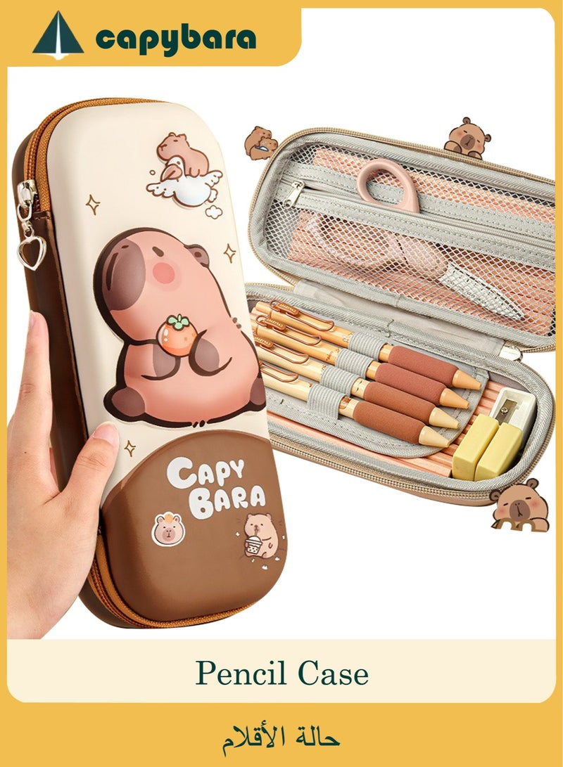 capybara Cute Capybara Pencil Case, Cartoon Design, Waterproof Stationery Organizer with Large Capacity and Zipper Closure, Perfect for Kids and Teens, Ideal for School, Office, and Travel - Image 1