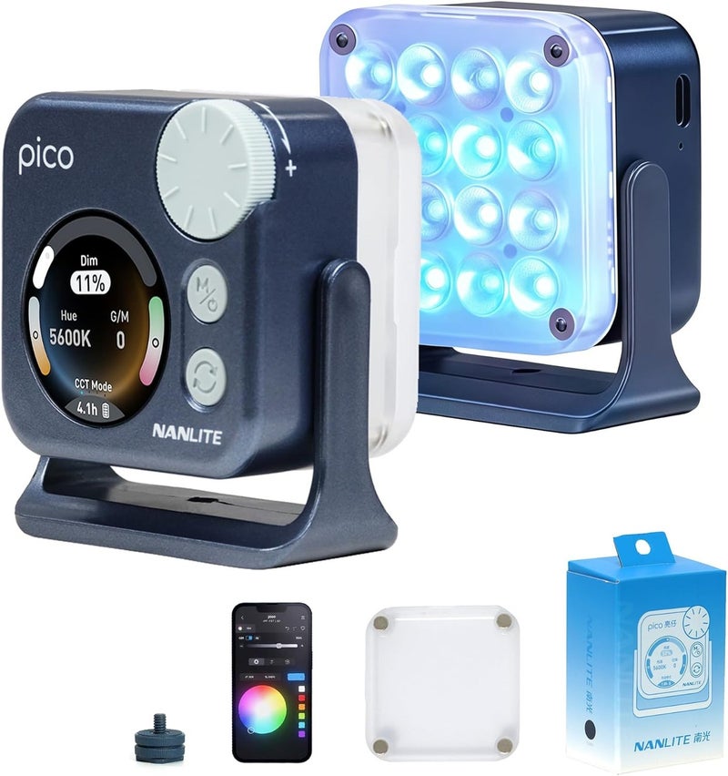 نانليت Pico Portable LED Fill Light – Full Color RGB, Snap-On Attachment for Phone/Camera Photography, Live Streaming, Video Content Creation (Midnight Blue) - Image 1