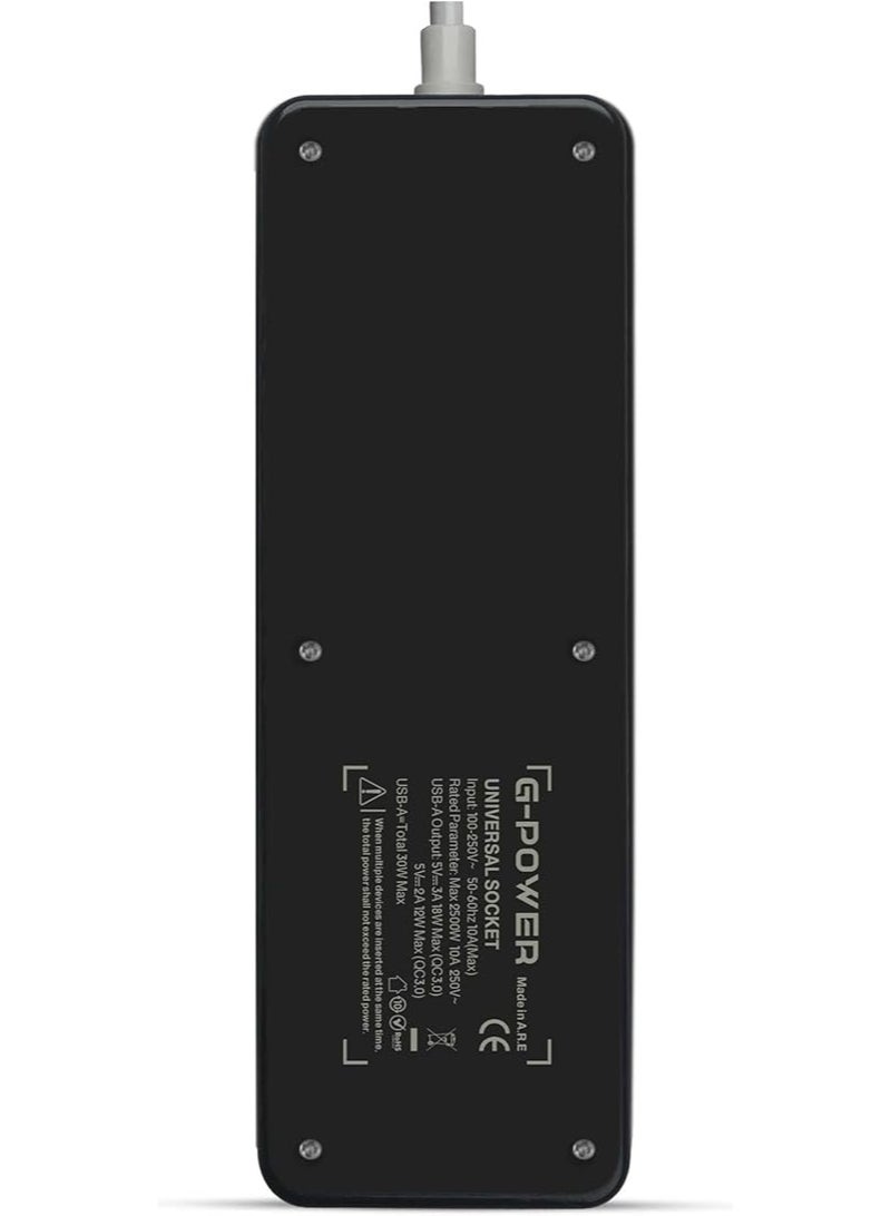 G-POWER شريط كهربائي G-POWER GP310BK جودة سلك مع أربعة منافذ USB وثلاثة مقابس ثلاثية بطول سلك 2 متر - أسود - Image 2