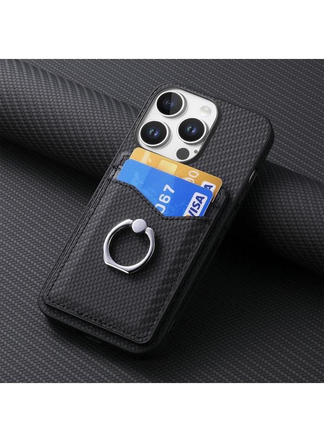 اس-توب جراب هاتف iPhone 16 Pro Max مصنوع من ألياف الكربون مع حلقة للبطاقات - Image 5