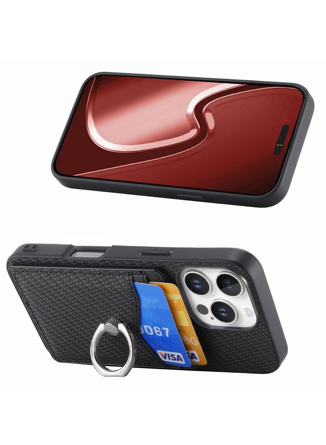 اس-توب جراب هاتف iPhone 16 Pro Max مصنوع من ألياف الكربون مع حلقة للبطاقات - Image 4