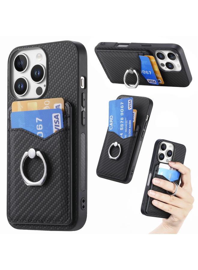 اس-توب جراب هاتف iPhone 16 Pro Max مصنوع من ألياف الكربون مع حلقة للبطاقات - Image 1