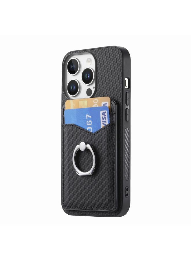 اس-توب جراب هاتف iPhone 16 Pro Max مصنوع من ألياف الكربون مع حلقة للبطاقات - Image 2