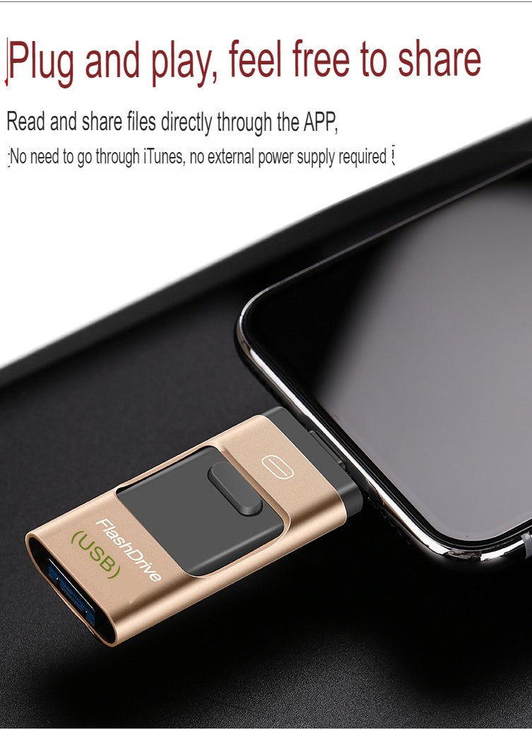 AROAQ - 256GB USB Flash Drive, Shock Proof Durable External USB Flash Drive, Safe And Stable USB Memory Stick, Convenient And Fast I-flash Drive for iphone, (256GB Rose Gold) - Image 1