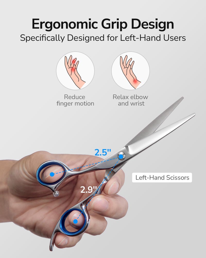 ULG Hair Cutting Scissors for Left Hand, ULG Left-Handed Professional Hair Scissors 6.5-Inch Razor Edge Barber Shears for Salon and Home Hair Cutting Made of Japanese Stainless Steel, Blue Fingerhole Ring - Image 4