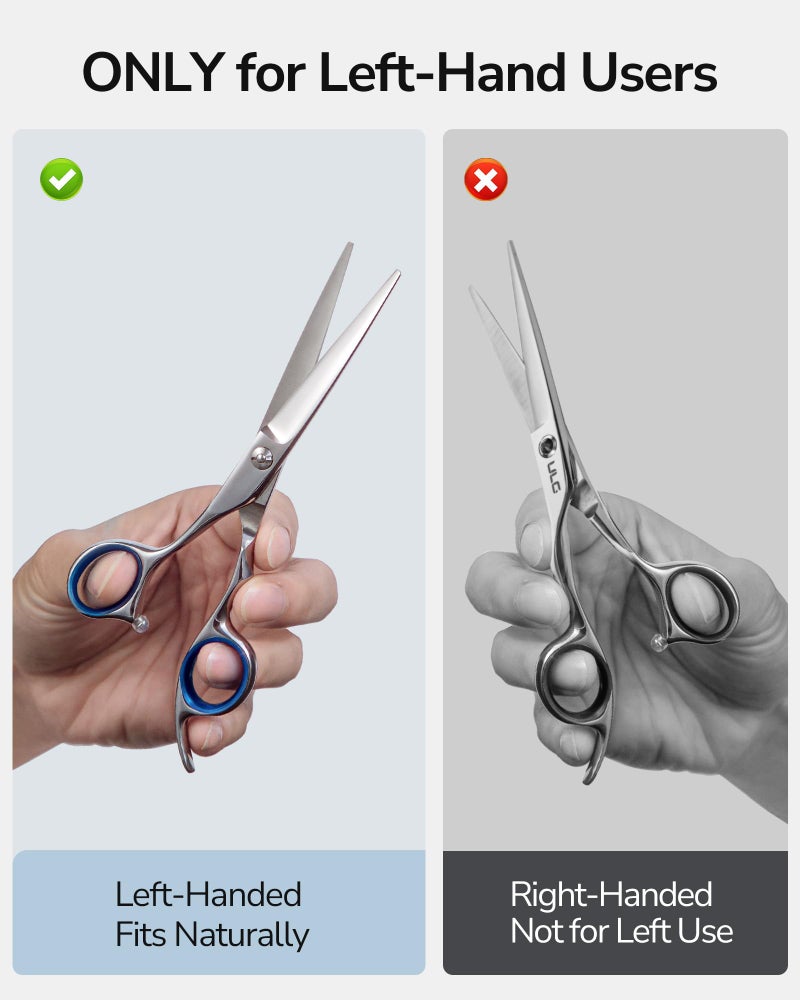 ULG Hair Cutting Scissors for Left Hand, ULG Left-Handed Professional Hair Scissors 6.5-Inch Razor Edge Barber Shears for Salon and Home Hair Cutting Made of Japanese Stainless Steel, Blue Fingerhole Ring - Image 2