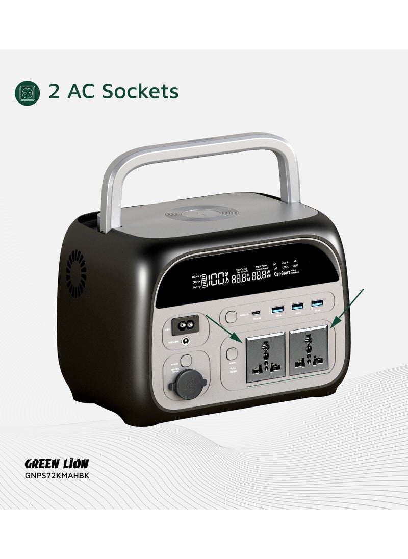 GREEN LION Portable Power Station 72000mAh 600W / Power Generator / Portable Handle / Digital Display / Safety Protection / 10W Wireless Output / AC Sockets / USB-A &Type-C Output / Outdoor Power Bank with LED Light - Black  - Image 5