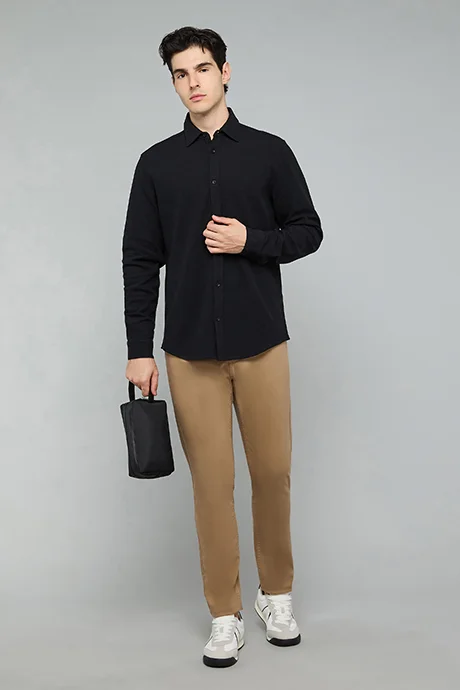 أر أند بي Solid Shirt with Classic Collar and Long Sleeves
