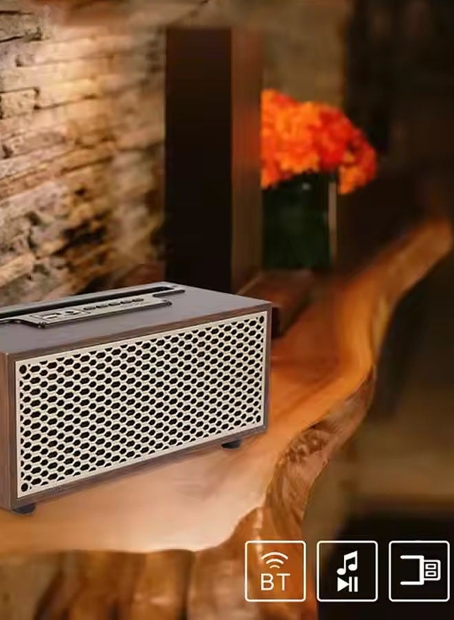 Beauenty Retro Wooden Bluetooth Speaker  Portable Wireless Speaker Bluetooth Heavy Bass Music Player Long Playtime Outdoor Speaker For Home Office Party Gift For Friend (Brown) - Image 5