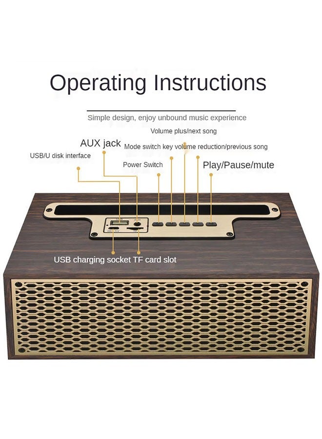 Beauenty Retro Wooden Bluetooth Speaker  Portable Wireless Speaker Bluetooth Heavy Bass Music Player Long Playtime Outdoor Speaker For Home Office Party Gift For Friend (Brown) - Image 3