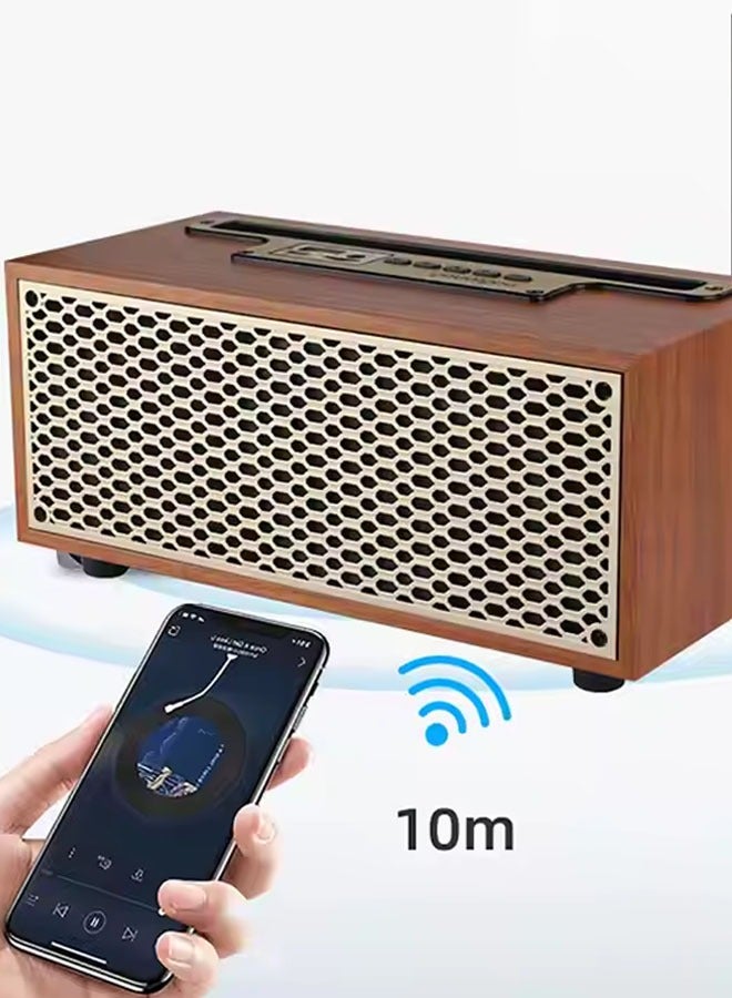 Beauenty Retro Wooden Bluetooth Speaker  Portable Wireless Speaker Bluetooth Heavy Bass Music Player Long Playtime Outdoor Speaker For Home Office Party Gift For Friend (Brown) - Image 4