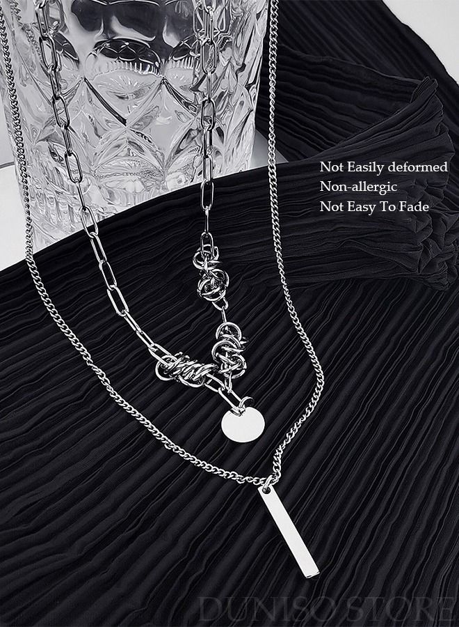 DUNISO Unisex Stainless Necklace and Bracelet Set Gift with Double Chains  Fashion Pendant Short Thick Chain Party Accessories  - Image 5