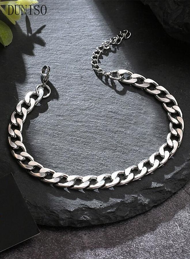 DUNISO Unisex Stainless Necklace and Bracelet Set Gift with Double Chains  Fashion Pendant Short Thick Chain Party Accessories  - Image 4
