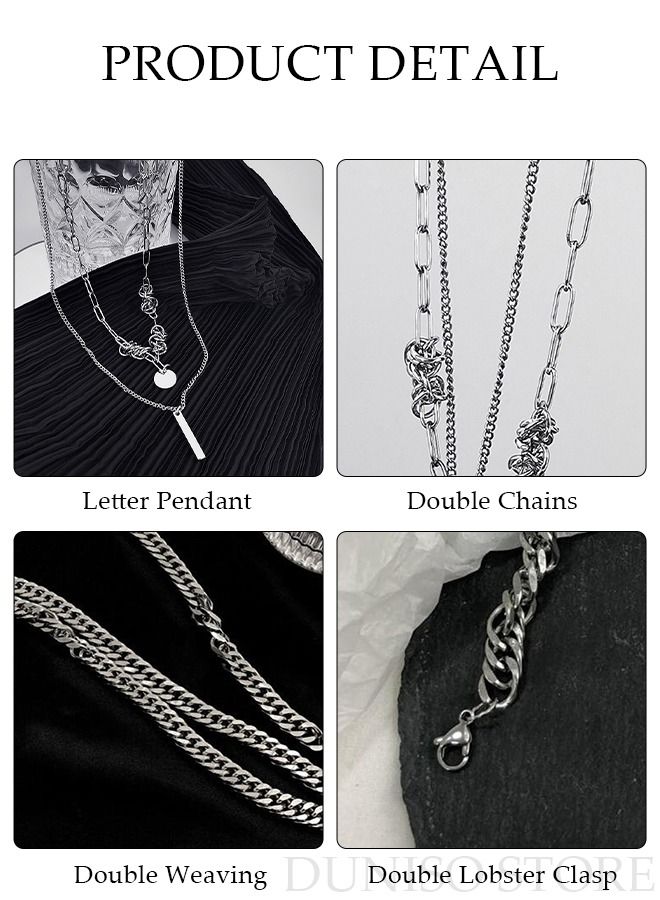 DUNISO Unisex Stainless Necklace and Bracelet Set Gift with Double Chains  Fashion Pendant Short Thick Chain Party Accessories  - Image 2