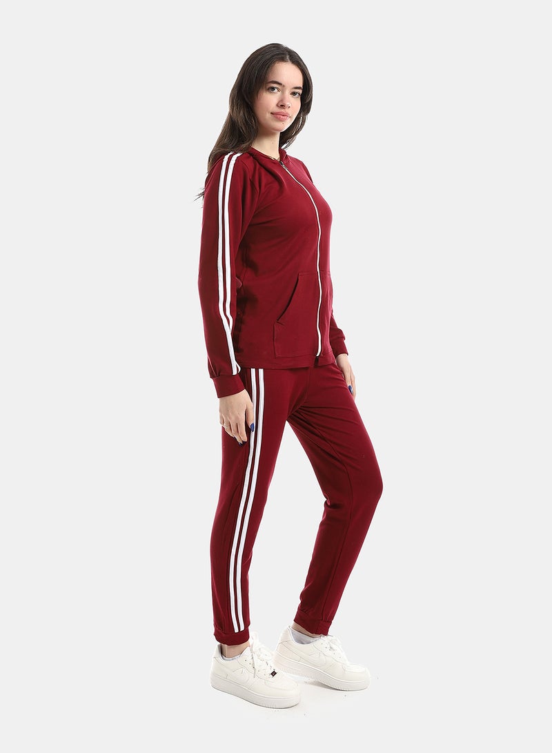 Andora Dark Red Hoodie With Pants Training Suit - Image 3