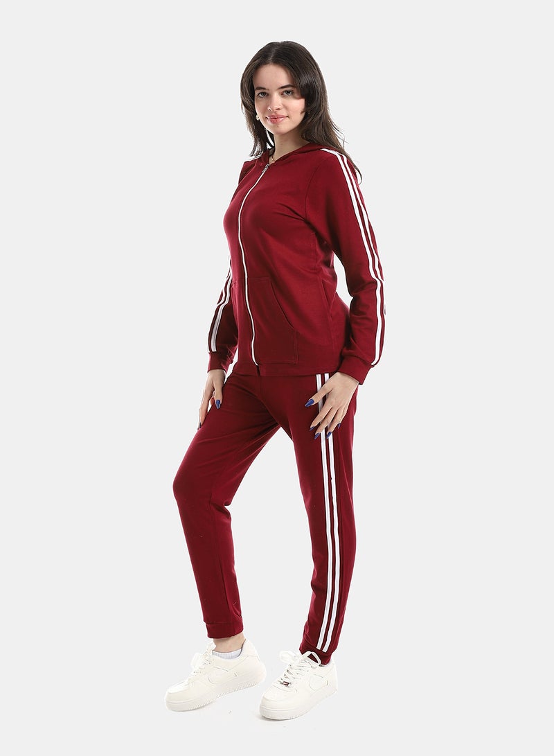 Andora Dark Red Hoodie With Pants Training Suit - Image 5