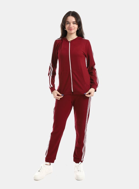 Dark Red Hoodie With Pants Training Suit