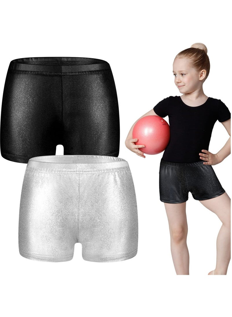 Captaintech Girls' Glitter Gymnastics & Ballet Dance Shorts - 2 Pcs Metallic Tumbling Athletic Shorts for Kids and Toddlers, Sparkling Dancewear for Training & Performance - Image 1