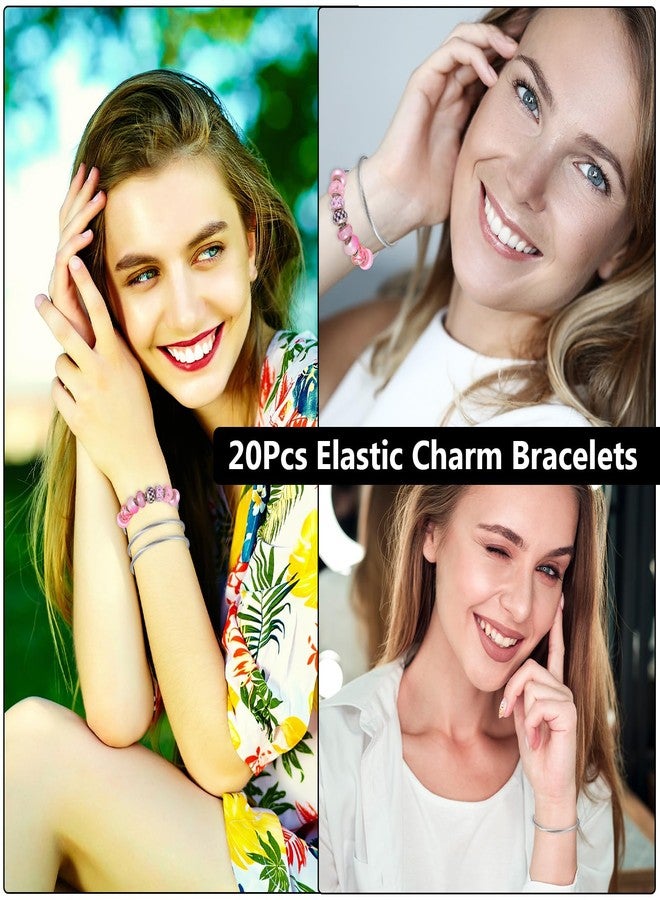 Yolev 20Pcs Snake Charm Bracelet, Adjustable Charm Bracelet Stainless Steel for Jewelry Making Large Hole Beads DIY, Snake Design for Women Silver Bracelets for Beading Craft Projects - Image 4