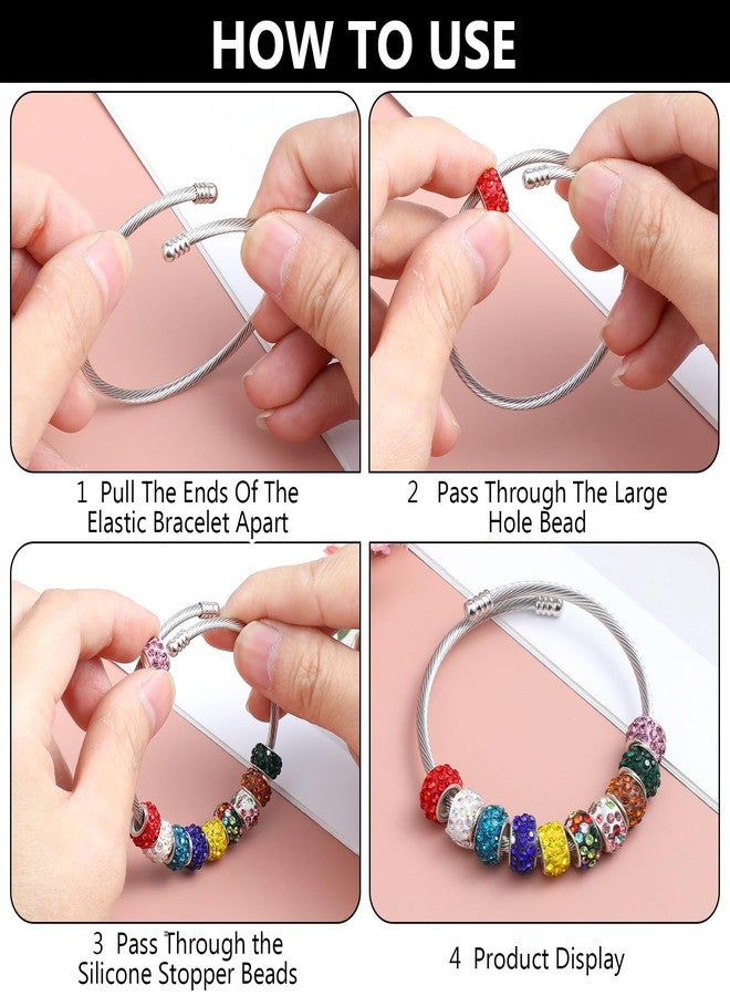 Yolev 20Pcs Snake Charm Bracelet, Adjustable Charm Bracelet Stainless Steel for Jewelry Making Large Hole Beads DIY, Snake Design for Women Silver Bracelets for Beading Craft Projects - Image 3