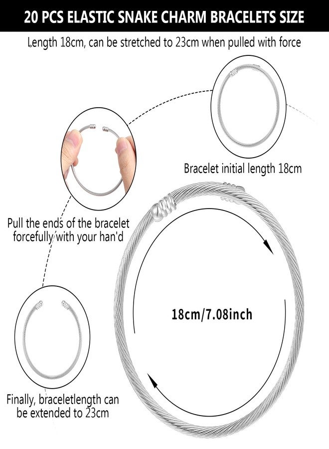 Yolev 20Pcs Snake Charm Bracelet, Adjustable Charm Bracelet Stainless Steel for Jewelry Making Large Hole Beads DIY, Snake Design for Women Silver Bracelets for Beading Craft Projects - Image 2