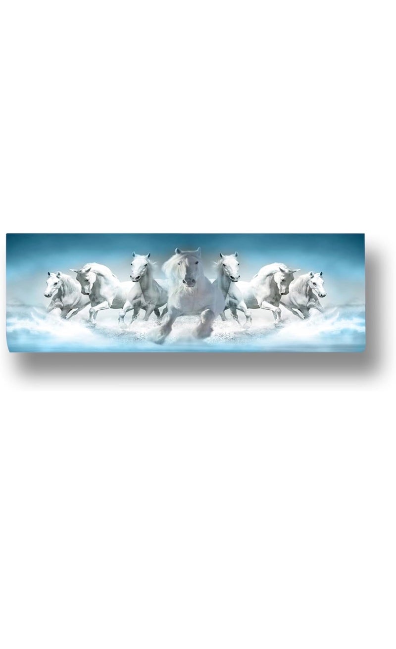 Shreeshann 7 Horses Printed Air Conditioning Dust Cover Folding Designer Ac Cover For Indoor Split Ac 1.5 Ton (38 X 12 X 8.5 Inch) - Polyester - Image 2