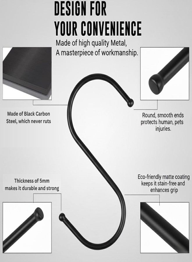 WHITECLOUDZ S Hooks for Hanging Clothes, Stainless Steel S Hooks Heavy Duty, Durable S Shaped Hanging Hooks, Kitchen Hooks for Utensils, 8.4 cm Multipurpose Metal Hooks (S Black, 30) - Image 5