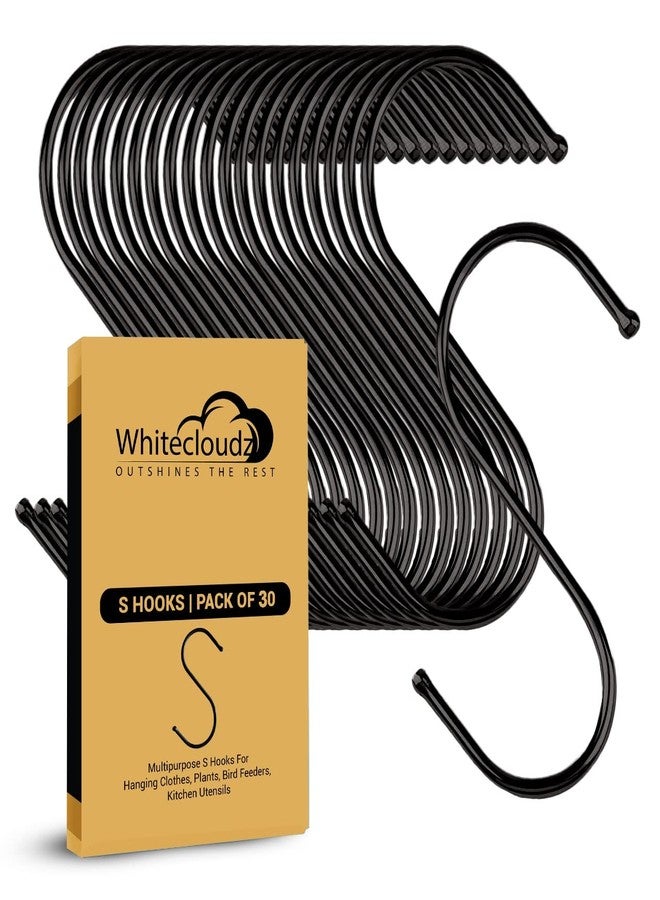 WHITECLOUDZ S Hooks for Hanging Clothes, Stainless Steel S Hooks Heavy Duty, Durable S Shaped Hanging Hooks, Kitchen Hooks for Utensils, 8.4 cm Multipurpose Metal Hooks (S Black, 30) - Image 1