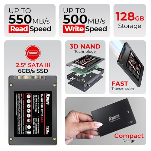 Foxin 128 GB Internal SSD 2.5 Inch SATA III 6Gb/s | Read Up to 550MB/s & Write 500MB/s | 3D NAND Solid State Drive for Laptop, Desktop, PC, NVR, DVR | 5-Year Warranty - Image 2