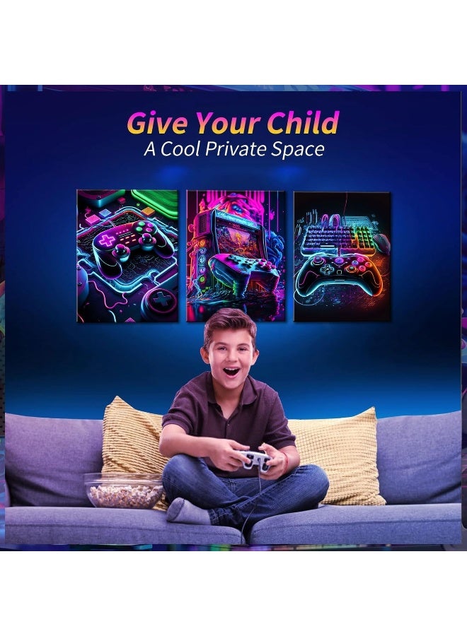 BGFCE 3pcs Game Room Decor Neon Gaming Wall Art Posters Gamer Accessories Theme Canvas Print Game Console Painting Picture for Children Youth Game Boys Bedroom Teen Wall Decor Framed 16"x24"x3 - Image 2