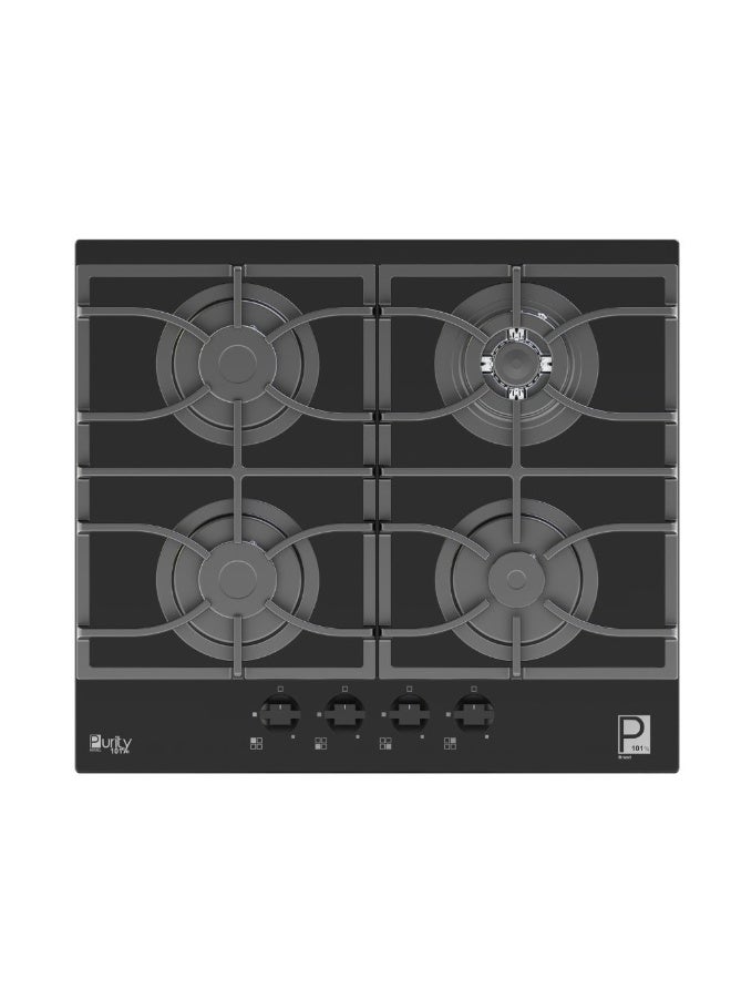 Heavy Duty Gas Cooker, 4 Burners, 60cm, Heavy Duty-Cast Iron Pan Supports, Front control panel, Safety Features, Black, HPT617G