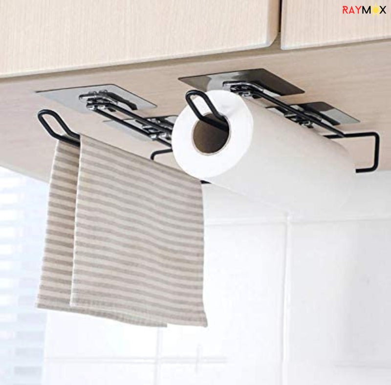 RAYMOX Self Adhesive Wall Mounted 3 in 1 Multi Functional Kitchen Rack for Towel Holder, Tissue Paper Rack, Wine Glass Holder - No Drilling (2) - Image 4