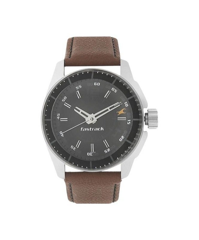 Fastrack By Titan Quartz Analog Black Dial Leather Strap Watch for Men 3089sl05 - Image 1