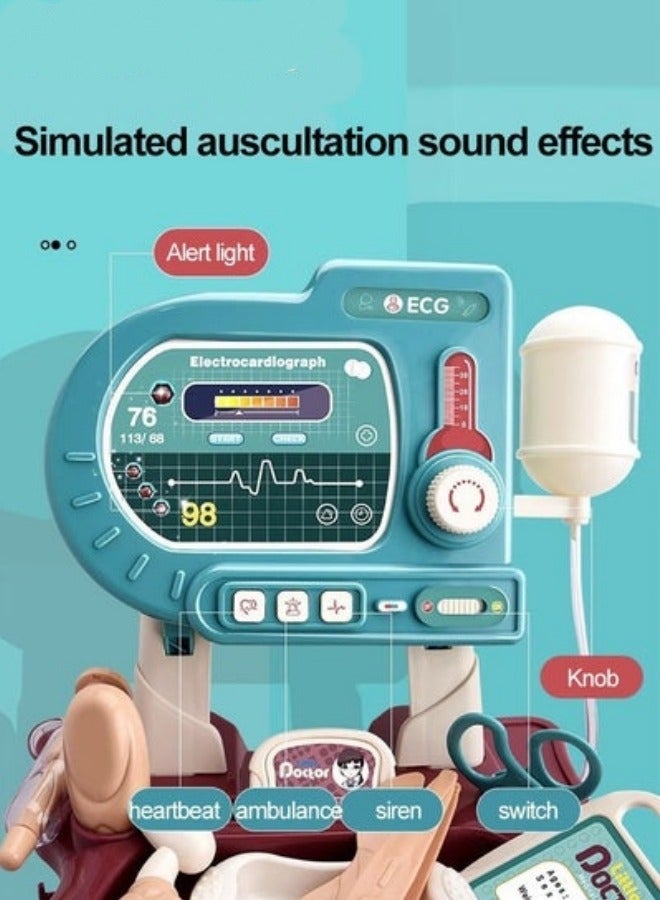 MIXDE 24-Piece Doctor Playset Pretend Toys Medical Kit Toy Cart with Stethoscope and Toy Accessorie - Image 2