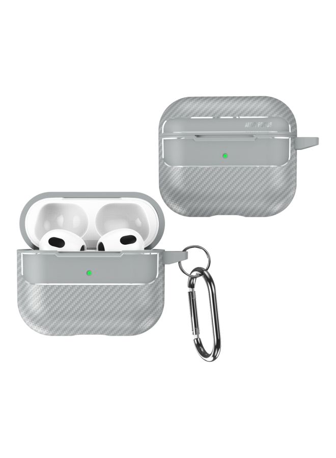 راكسوم غطاء حماية لسماعات AirPods 3 من ألياف الكربون مضاد للسقوط، غطاء حماية لسماعات الأذن باللون الرمادي