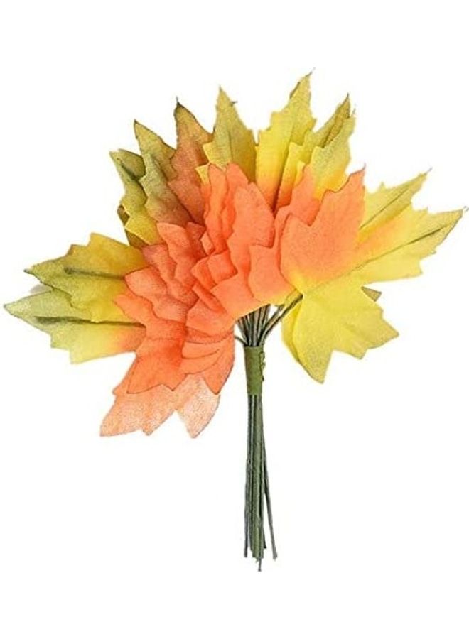NIBEMINENT 12-Piece Artificial Leaf Set Orange/Green 