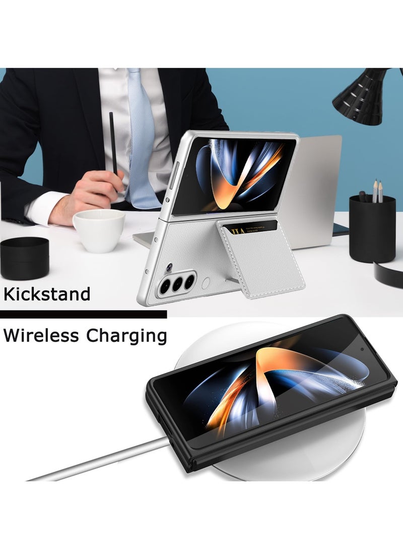 Luxury PU Leather Case for Samsung Galaxy Z Fold 5 5G - Shockproof Wallet Card Slot Cover with Kickstand - Silver