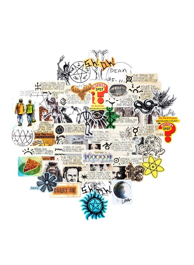 Conquest Journals Supernatural John'S Journal Sticker Pack Official Images From Johns Journal 60 Unique Stickers Including 5 Holograms And 5 Clear Stickers Waterproof Uv And Scratch Resistant - Image 1