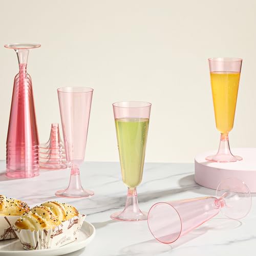 SUREHOME Pink Champagne Flutes Plastic Champagne Glasses Disposable Mimosa Glasses 40 Pack 5 Oz Acrylic Stemware Cocktail Cups Bulk for Valentines Wedding Toasting Engagement Party Supplies - Image 2