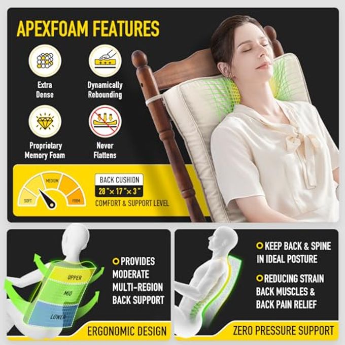 SUNROX Memory Foam Jumbo Rocking Chair Cushions, FadeShield Water Resistant Non Slip Durable Tufted Pads, Set of Seat & Back Cushion with Ties for Indoor/Outdoor Rocker, 2 Piece, Sage Green - Image 3