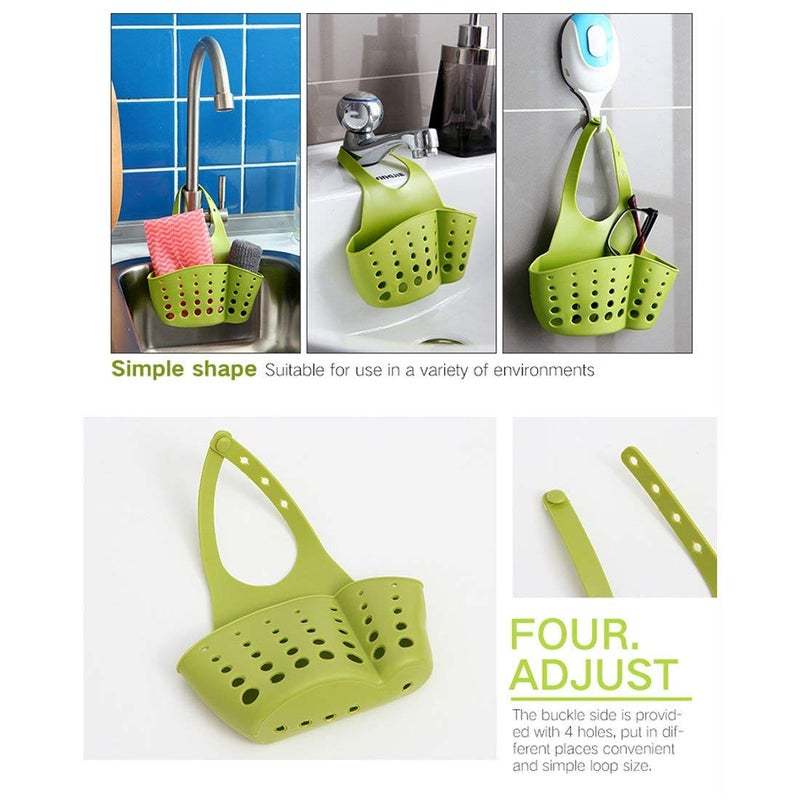 Brezzycloud Kitchen Bathroom Spong, Soap Silicone Hanging Organizer for Faucet Sink with Water Draining Holes (Multi-Color) (Set of 2) - Image 4