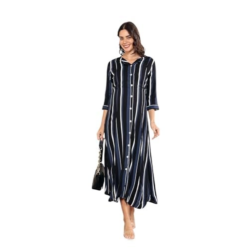 MomToBe Women's Rayon Maternity Dress/Pregnancy Dress/Easy Breastfeeding Dress/Western Dress With Zippers For Nursing Pre And Post Pregnancy (Xx-Large, Blue::Ink Black, Midi) - Image 1