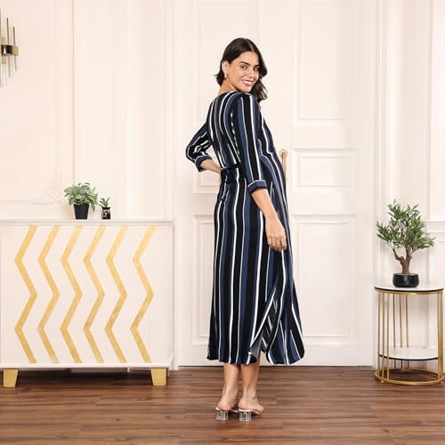 MomToBe Women's Rayon Maternity Dress/Pregnancy Dress/Easy Breastfeeding Dress/Western Dress With Zippers For Nursing Pre And Post Pregnancy (Xx-Large, Blue::Ink Black, Midi) - Image 4