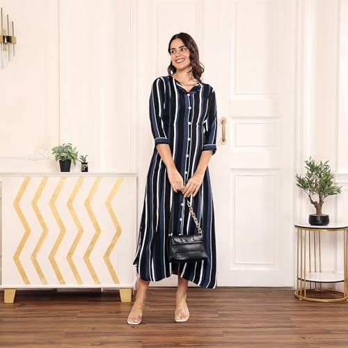 MomToBe Women's Rayon Maternity Dress/Pregnancy Dress/Easy Breastfeeding Dress/Western Dress With Zippers For Nursing Pre And Post Pregnancy (Xx-Large, Blue::Ink Black, Midi) - Image 2