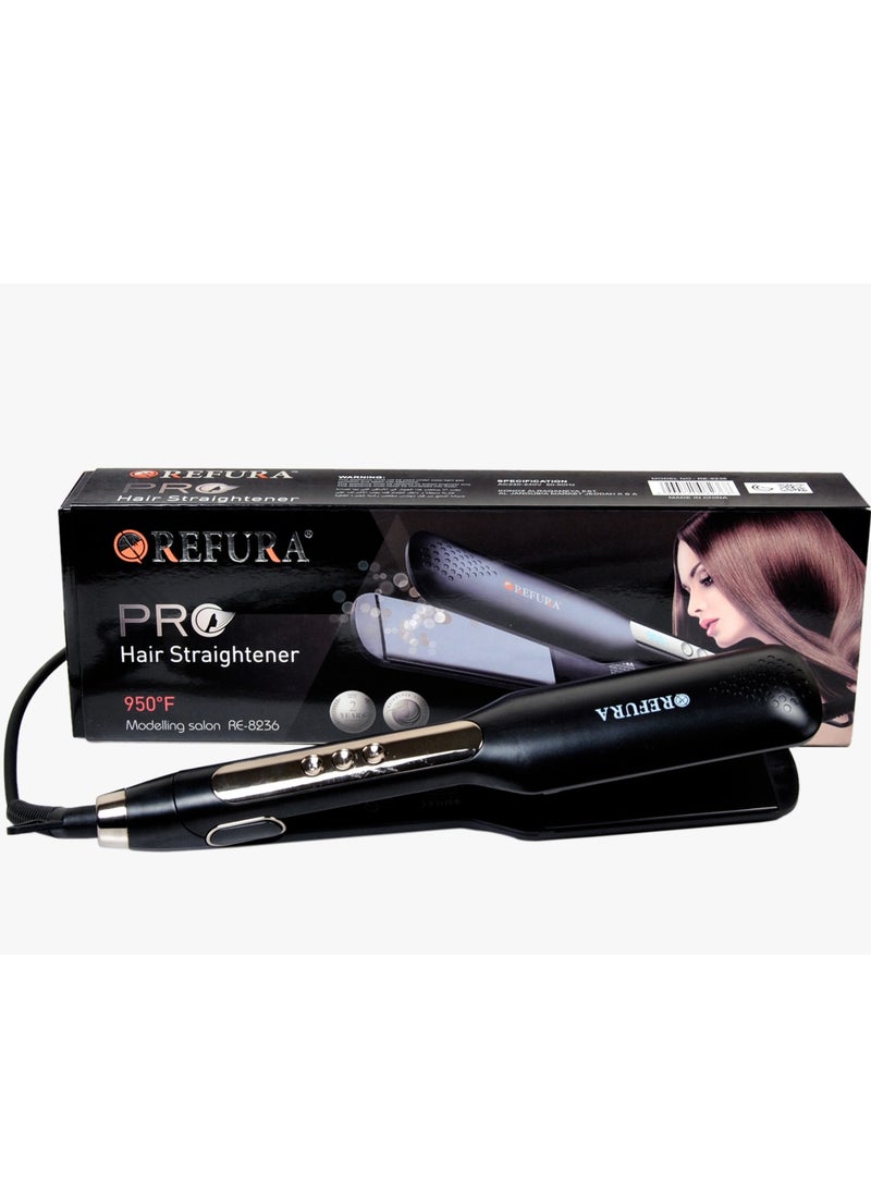 REFURA Ceramic Hair Straightener Temperature Setting Upto 950 Degree Fahrenheit Black RE-8236 - Image 2