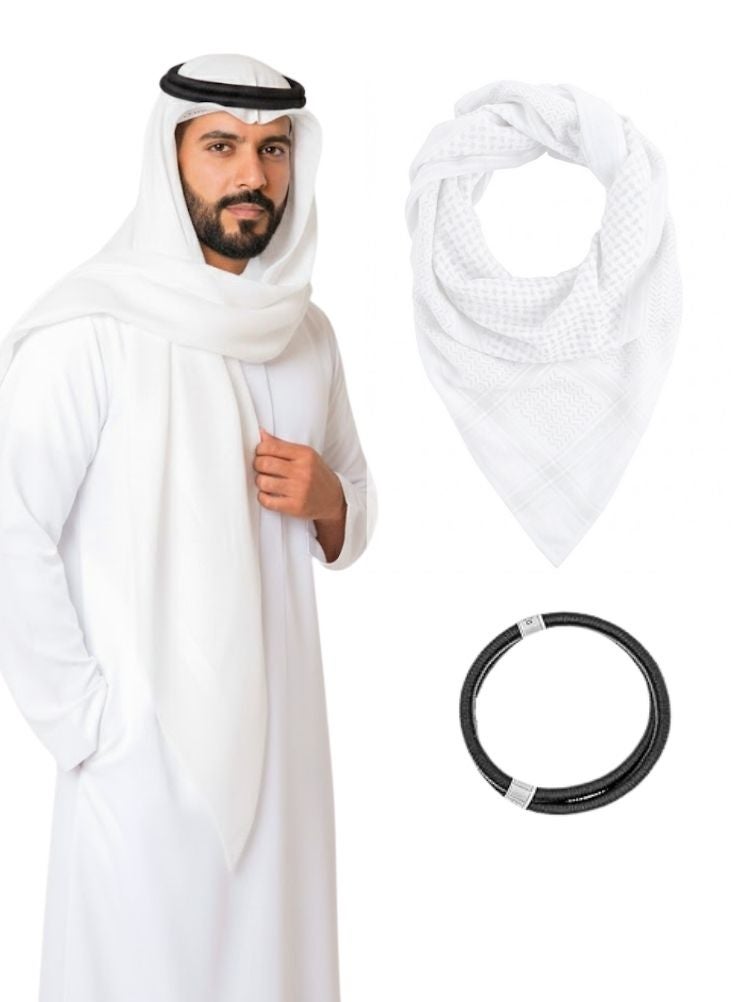 Premium Men’s White Ghutra Shemagh with Black Agal – Traditional Saudi Head Cover Scarf - Image 1
