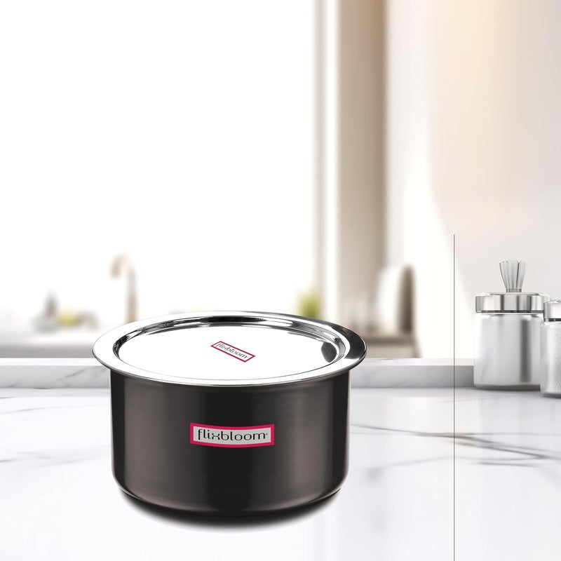 FLIXBLOOM فلكس بلوم إيبون بلاك 4 لتر أواني طهي عميقة مصنوعة من الألمنيوم المؤكسد القابل للاستخدام على موقد الغاز مع غطاء توبي باتيلا باجونا للطهي والتقديم - Image 2
