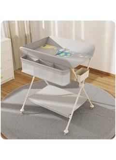 Generic Portable Baby Changing Table Dresser, Foldable Changing Table with Wheels, Bottom Rack, Side Basket and Clothes Rail, Newborns & Infant Care Massage (Grey)  - Image 1